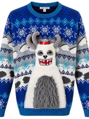 Celebrate Together XL Ugly Christmas Sweater Yeti 3D Drink Holder Blue